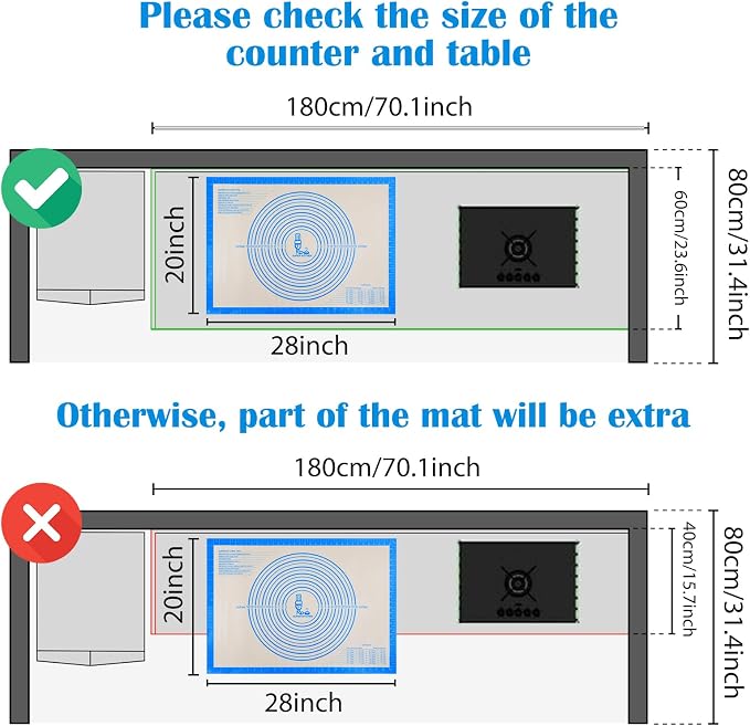 Nonstick Silicone Pastry Mat Extra Large with Measurements Dough Baking Mat | 28'' x 20'' Silicone Baking Mat Counter Dough Rolling Fondant/Pie Crust Sourdough Bread Supplies By Folksy Super Kitchen Blue