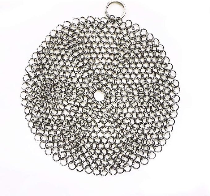 316 Premium Stainless Steel Cast Iron Cleaner, Chainmail Scrubber for Cast Iron Pan Pre-Seasoned Pan Dutch Ovens Waffle Iron Pans Scraper Cast Iron Grill Scraper Skillet Scraper HOVhomeDEVP