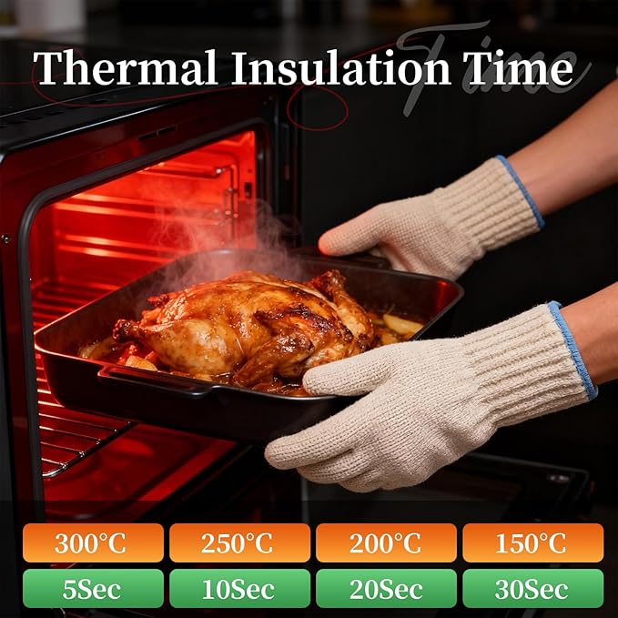 Hovico Heat Resistant Oven Gloves, Ove Glove BBQ Gloves Heat Resistant Cooking Oven Mitts with Fingers Grilling Glove, Full Hand Protection, Grill Gloves for Outdoor Hot Food Handling (Set of 2)