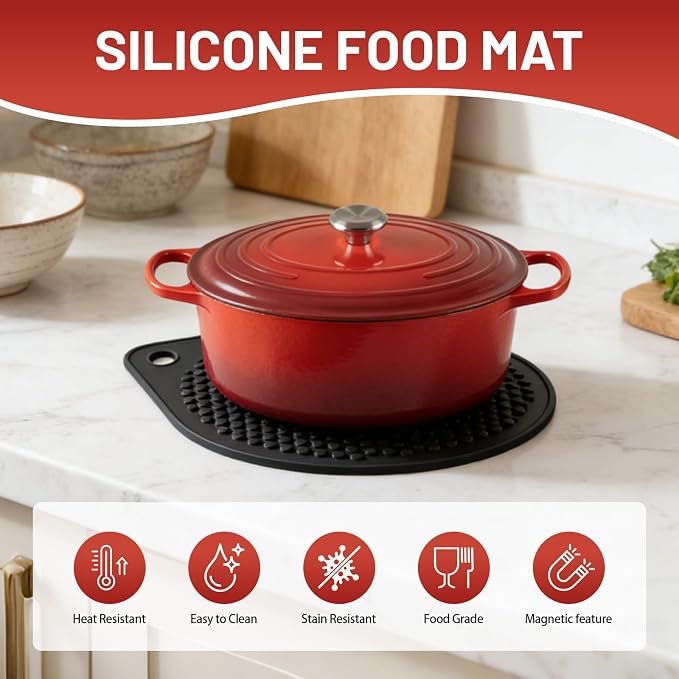 Magnetic Silicone Trivet Compatible with Le Creuset Cast Iron Dutch Ovens | BPA Free Non-Slip 8" Heat-Resistant Trivet for Hot Pots, Pans & Dishes, Pot Holder for Cooking, Serving & Table Protection