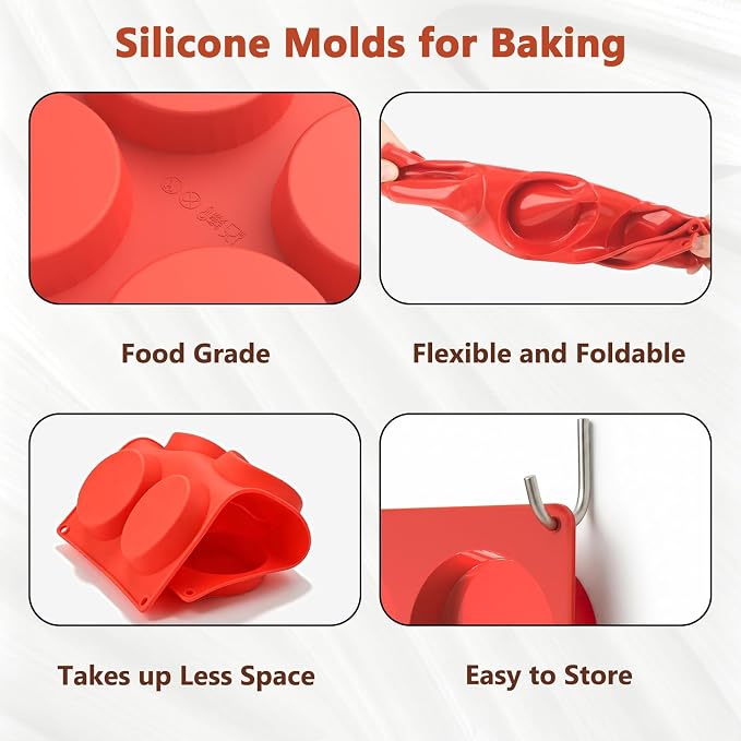 Redfly Silicone Egg Molds for Breakfast Sandwiches 3 Pcs, Non Stick 3 Inch Egg Bites Baking Pans, Silicone Muffin Pans for Baking, Round Muffin Top Pan for Whoopie Pie Pan, Tarts, Quiche