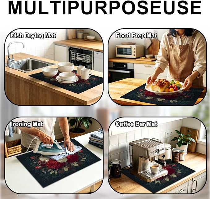 Stove Mat 20.47 x 28.35 Inch Red and Cream Roses Bouquet Vintage Floral Design Cover for Romantic Farmhouse Kitchen Decor and Stove Top Accent