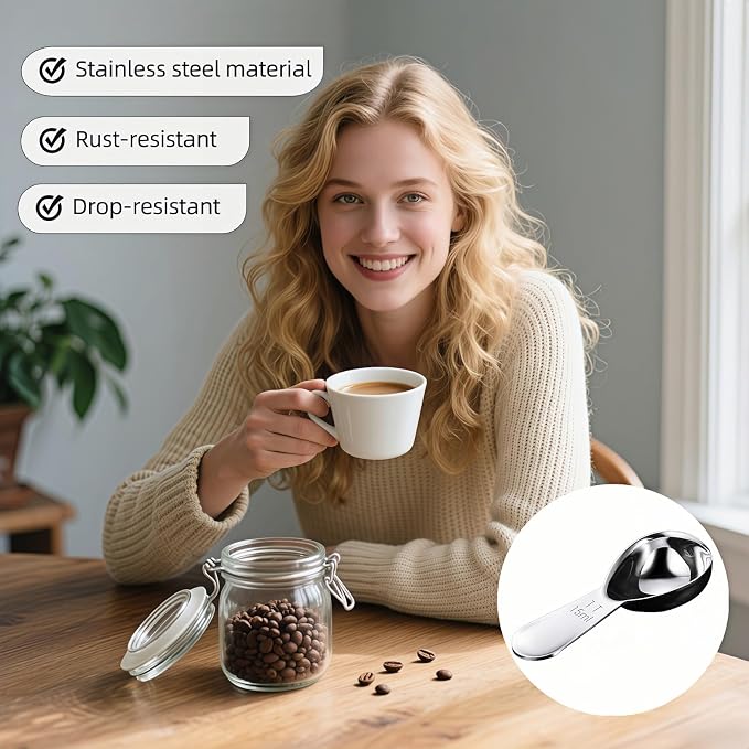 1 Tbsp(15ml) Coffee Scoop,Stainless Steel Measuring Spoons for Coffee,Protein Powder,Sugar,Easy Read Laser Engraved Mark,Short Handle Fits in Container,Rust-Resistant,Drop-Resistant (1T 15ml)