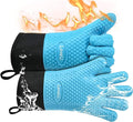 Silicone Oven Mitts Gloves - Heat Resistant, Non-Slip for BBQ, Grilling | 450°F Double-Layer｜Waterproof Kitchen Cooking Barbecue Mittens ｜5 Finger Hot Mitt for Baking, Smoker& Cast Iron(One Size)