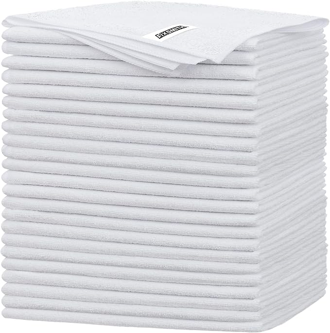 White Microfiber Cleaning Cloth -Pack of 24, Highly Absorbent Cleaning Rags, 16"X12" All Purpose Cleaning Towels for Housekeeping, Kitchen, Car, Lint Free and Reusable Microfiber Towels