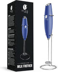 Bean Envy Milk Frother Handheld - Coffee Mixer Wand with Stand - Blue | Battery Operated, Stainless Steel Whisk, 19000 RPM, Protein Powder Blender, Electric Stirrer, Mini Foamer