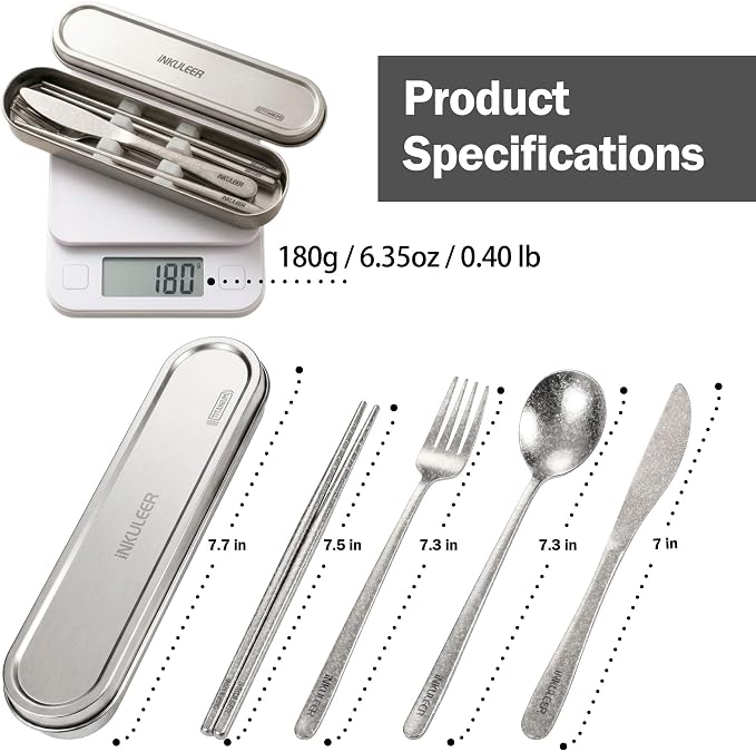 iNKULEER 100% Pure Titanium Travel Cutlery Set | Reusable Utensils with Metal Case | Portable Silverware for Camping, Office, Travel & Outdoor Dining