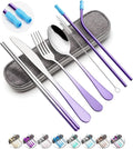 Travel Utensils Set with Case Reusable Portable Cutlery Set Stainless Steel 8pcs Including Dinner Knife Fork Spoon Chopsticks straws (Gradient Purple) | Dishwasher Including Dinner Knife Fork Spoon Chopsticks Straws Travel Fork Spoon Knife for Work, Ca...