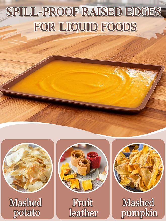Aulock 4PCS Silicone Food Dehydrator Sheets with Edge, Non-stick Tray Liner | Compatible with Cosori 12" x 11" Trays , High Temperature Resistance & Reusable Square Dryer Mats