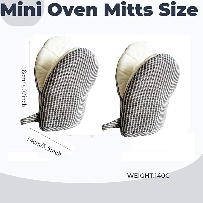 1 Pair Mini Oven Mitts,High Heat Resistant Oven Gloves,Kitchen Short Oven Mit with Hanging Loop for BBQ, Baking, Cooking and Grilling, (Gray)