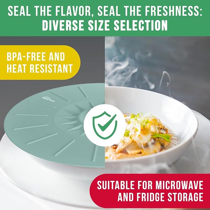Microwave Cover Silicone Lids - Set of 11 Pieces - Suction Covers for Pots, Pans, Bowls, Cups, Skillets - Splatter Protection - Easy Food Storage - BPA Free
