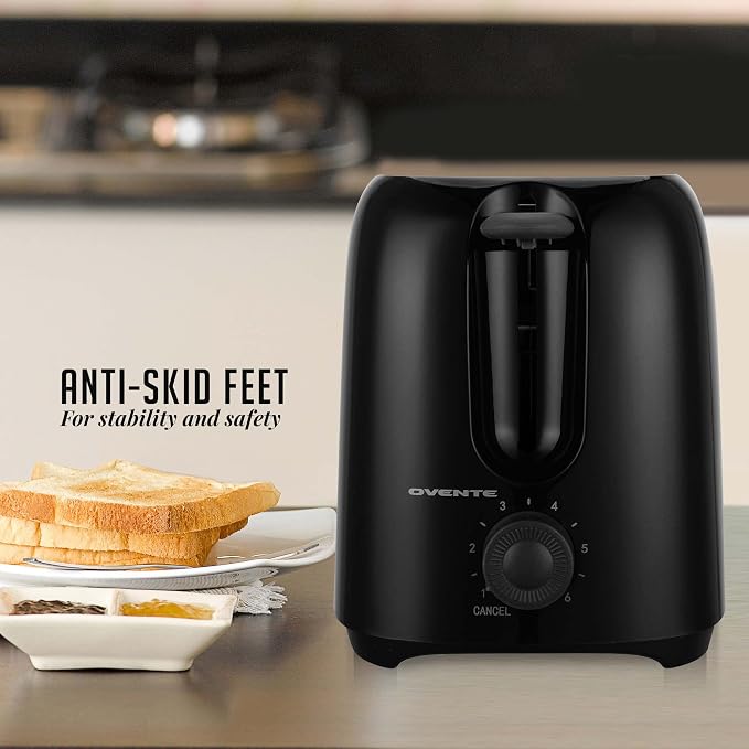 OVENTE Electric 2 Slice Toaster Machine with 6-Shade Browning Selector Setting,Compact Design &Removable Crumb Tray,700W Power Perfect for Toasting Bread,Thin Bagels &Waffles,Black TP2210B,(Pack of 6)