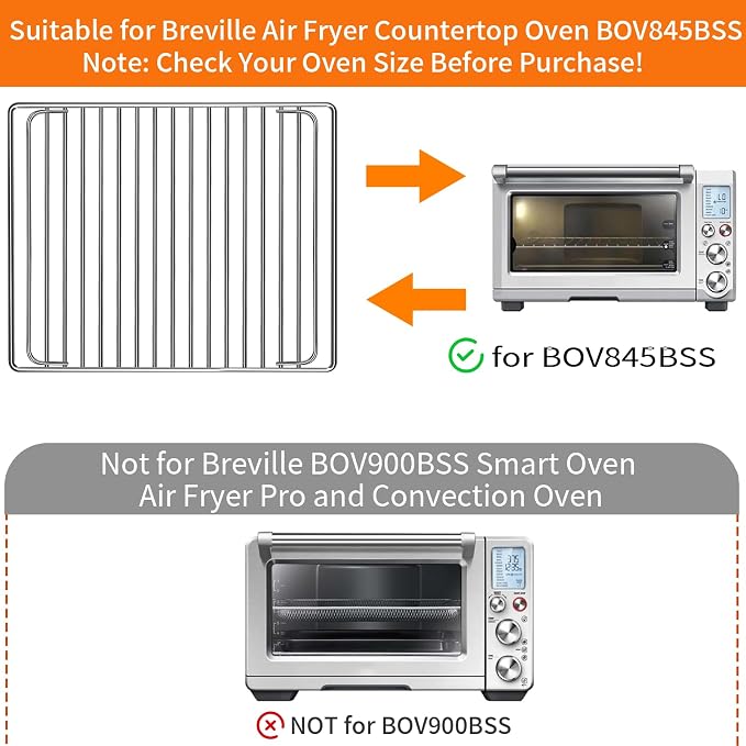 Smart Oven Rack for Breville Air Fryer Countertop Oven BOV845BSS, 14''×11.6'' Stainless Steel Air Fryer Accessories Replacement Parts Roasting Steamer Grill Racks Baking Tray，Dishwasher safe