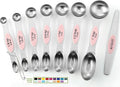 Spring Chef Stainless Steel 8 Magnetic Measuring Spoons Set, Pink Lemonade | Dual Sided Metal Teaspoon & Tablespoon Measuring Spoons with Leveler for Dry & Liquid Ingredients, Fits in Kitchen Spice Jars