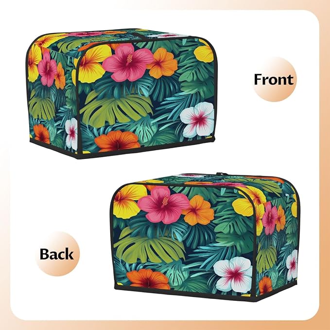 4 Slice Toaster Cover Tropical Plam Flower Toaster Covers Four Slice Wide Slot Waterproof and Dustproof Covers for Wide Slot Toasters and Small Appliances Kitchen Decor Gifts