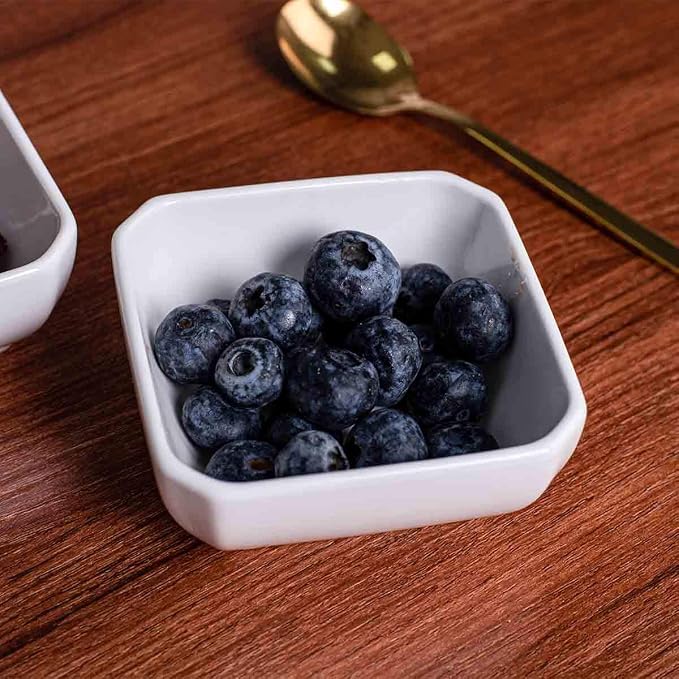 DELLING 6 Oz Porcelain Ramekins Set of 6, Square Souffle Dishes Oven Safe - White Ceramic Creme Brulee Ramekins for Baking, Dishwasher Microwave Freezer Safe Dessert Cups for Pudding Custard