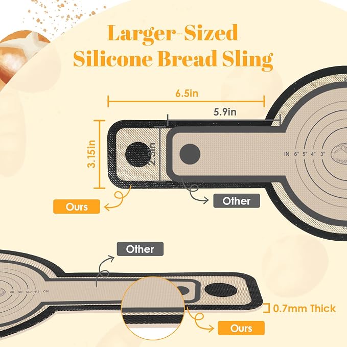 Silicone Baking Mat For Dutch Oven,2 Pcs Sourdough Silicone Bread Sling,Oval Non-Stick Bread Mat,Bread Silicone Baking Sling With Long Handles For Bread Oven