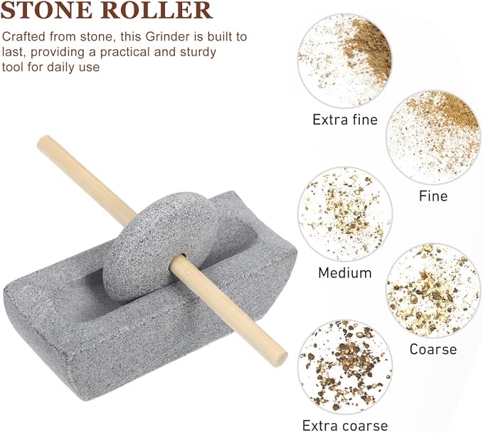 ABOOFAN 1 Set Traditional Chinese Stone Mill Manual Grinder with Hand Crank for Tea Spice Grinding Compact Rolling Pestle for Home Use Ergonomic Design for Effortless Grinding