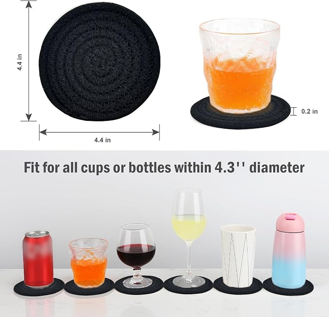 ABenkle Drink Coasters with Holder Set of 10, Cotton Woven Absorbent Coasters for Drinks, Minimalist Home Decor Coaster Set for Wooden Tabletop Protection Table, 4.3 inches