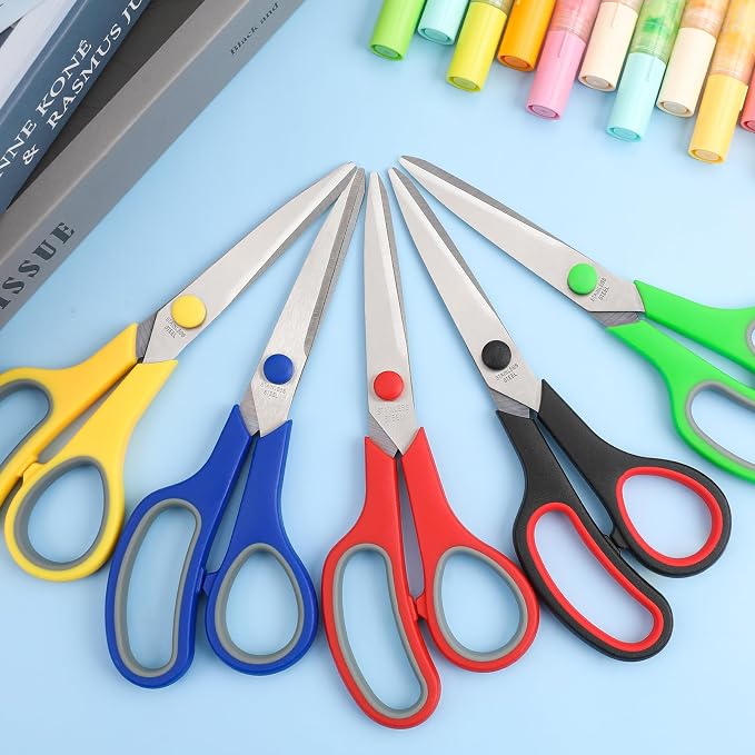 BURVAGY 32 Pack 8" Scissors All Purpose, Heavy Duty Scissors for Office | Scissors Bulk Multipurpose Comfort-Grip Sharp Adult Office Scissors Set Sewing Fabric Stainless Steel Blades, Right/Left Hand