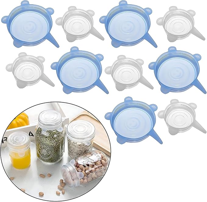 Silicone Stretch Lids Pet Food Can Covers (10-Pack, 2.6in+3.74in), Reusable BPA-free Storage Covers for Soda/Beer Cans, Regular and Wide Mouth Mason Jars, Perfect fit for 2.4 to 4.3 Inches