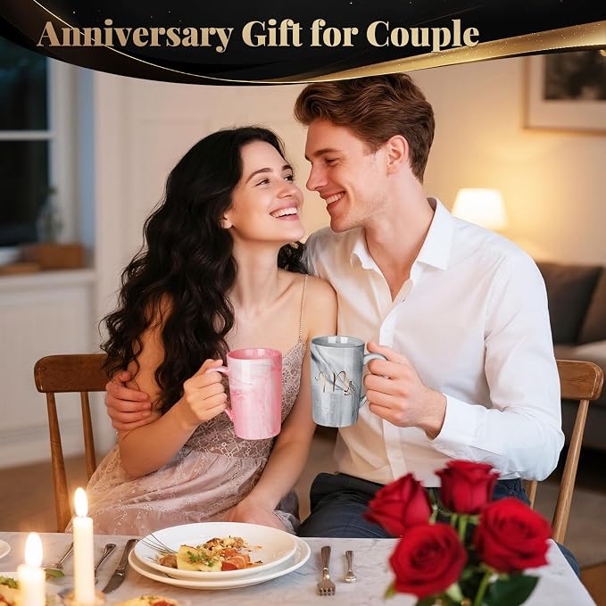 Linkax Wedding Gifts for Couples, Coffee Mugs with Photo Frame Makeup Bag | Christmas Gift for Couples Newlyweds Husband Wife His and Hers Couples Gift Bride to Be Bridal Shower Engagement Anniversary
