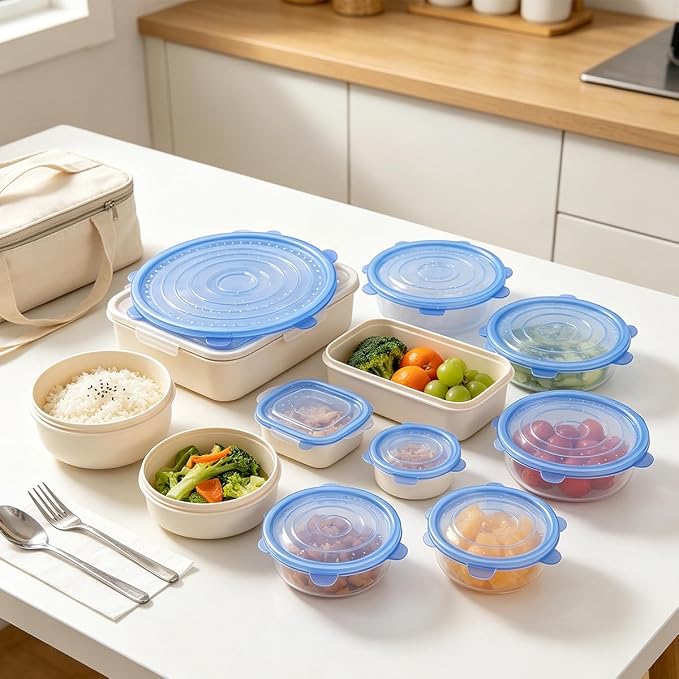 12 pcs Silicone Stretch lids set(6 Sizes,white&pink) | Reusable Food Storage Covers ,Flexible to Fit All Shape of Containers,Food Cover to Keep Food Fresh