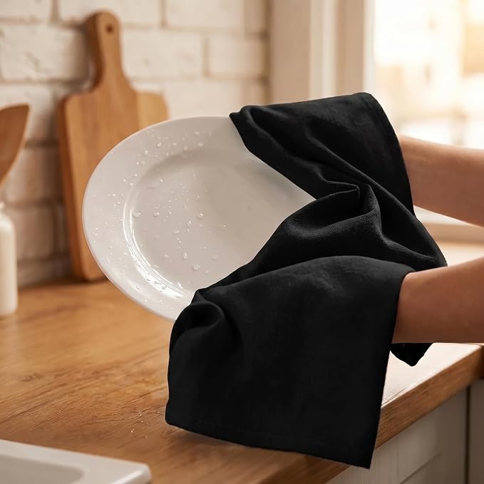 Urban Villa Kitchen Towels Cotton Dish Towels 20”x30” (Set of 6) Black
