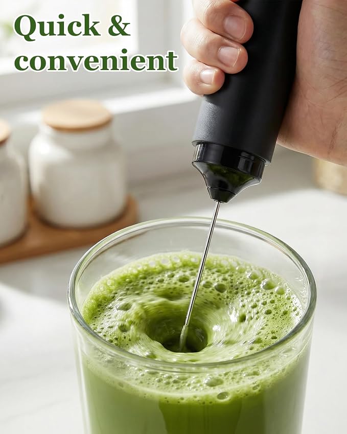 Electric Matcha whisk,Portable Milk Frother Handheld Electric Foam Maker | Drink Mixer with Stainless Steel Whisk for Cappuccino, Bulletproof Coffee, Latte, Black, without Stand, USB-C Rechargeable
