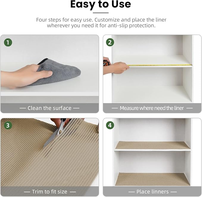 BAGAIL Non-Adhesive Shelf Liner, Thick Strong Grip Drawer Liners for Kitchen Cabinets, Heavy-Duty Easy Cut Cabinet Liners for Shelves, Pantry, Bathroom Cupboards - 24" x 20FT, Beige