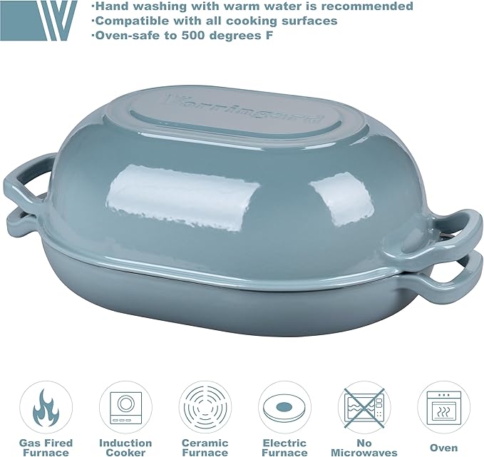 VORRINGARD Enameled Cast Iron Sourdough Bread Oven, Dutch Oven, Loaf Cast Iron Bread Pan for Homemade Bread Baking, Meatloaf Pan with Lid, 7QT, Sea Salt