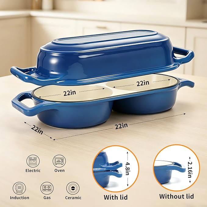 2026 Premium Double Enameled Cast Iron Dutch Oven for Sourdough Bread Baking – 2-in-1 Bread Baker with Lid, Dual Mini Loaf Pan, 500°F Oven Safe, Even Heating for Artisan Bread, Nonstick Enamel
