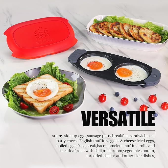 MKYSAIL Quick-Heat Microwave Egg Cooker,Poacher,Fryer for 2 Eggs,Omelet | Multi-use Breakfast Sandwich Maker,Removable Silicone Handles,BPA/PFOA-Free,Dishwasher-Safe,Portable for RV,Dorm,Gift(Red)