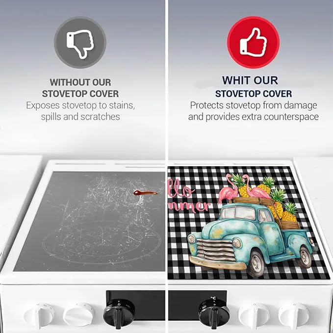 HOMETITUTE Hello Summer Stove Top Cover 28x20 Truck Gingham Heat Resistant