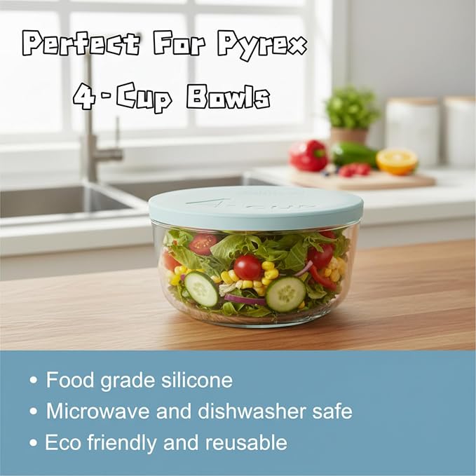 Yodecy Silicone Bowl Lids fit Pyrex Glass Bowls 7201-PC 4 Cup, fit Anchor Hocking Glass Bowls 7201-PC 4 Cup,Replacement Lids(2 Pack Pastel Blue)