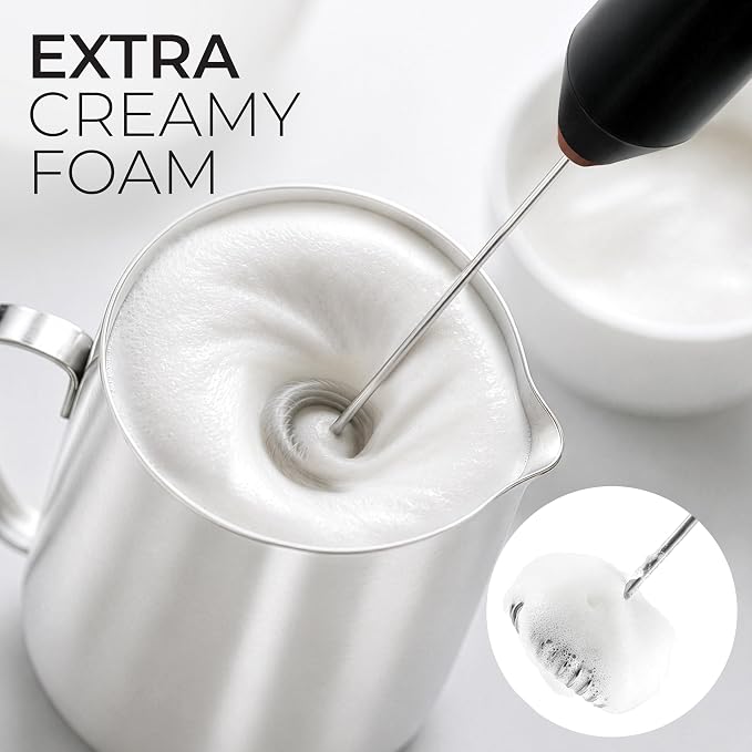 Zulay Kitchen Powerful Milk Frother AA Batteries Included – Ultra Fast Handheld Drink Mixer with Stainless Steel Whisk Stirrer for Coffee, Protein, Matcha & More, Frother Wand Electric Frothmate