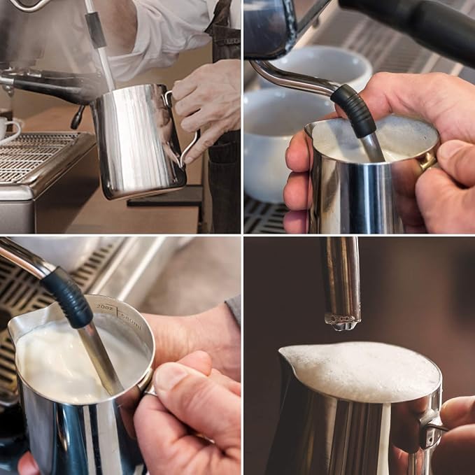 20oz Stainless Steel Milk Frothing Pitcher - Espresso Latte Steaming Creamer Jug for Coffee Cappuccino - Milk Frother Barista Tools With Latte Art Pen