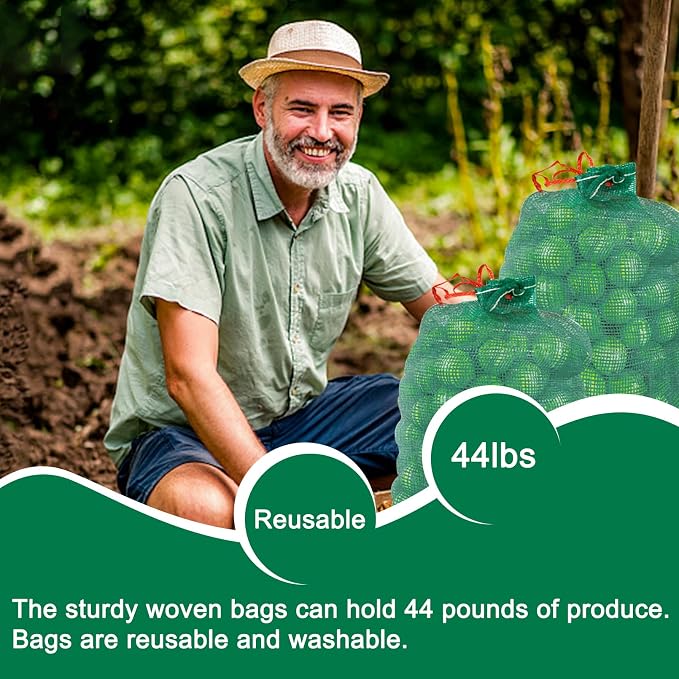 44 lbs Mesh Onions Fresh Bags 50pcs, 15.7"×23.6" Mesh Bags,Reusable Produce Bags with Drawstrings for Potatoes, Firewood, Vegetable, Citrus, Crawfish, and Onion Storage