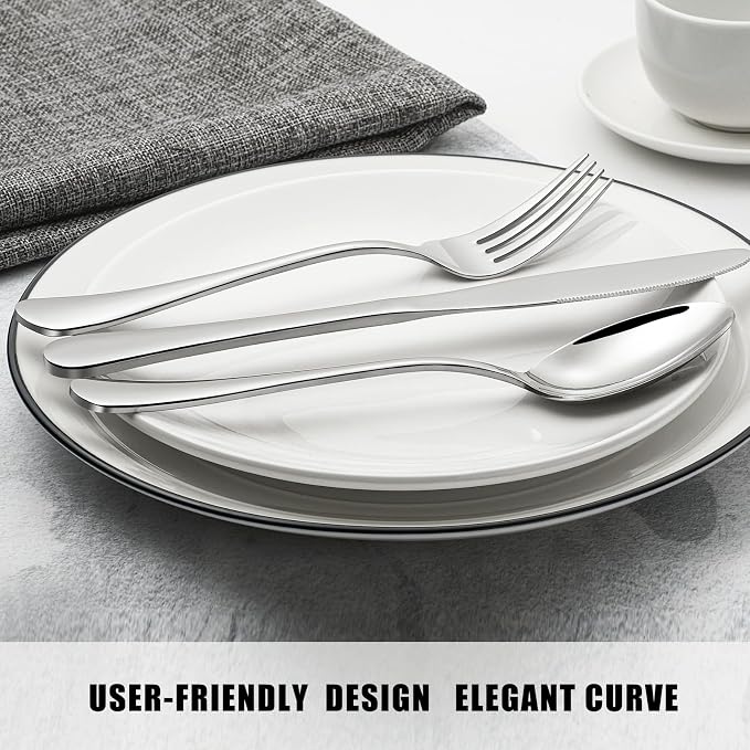 Compralo Silverware Set for 12, Stainless Steel 60 Piece Flatware Set | Mirror Polished Cutlery Set Include Knife Fork and Spoon for Home Kitchen Restaurant Party, Dishwasher Safe