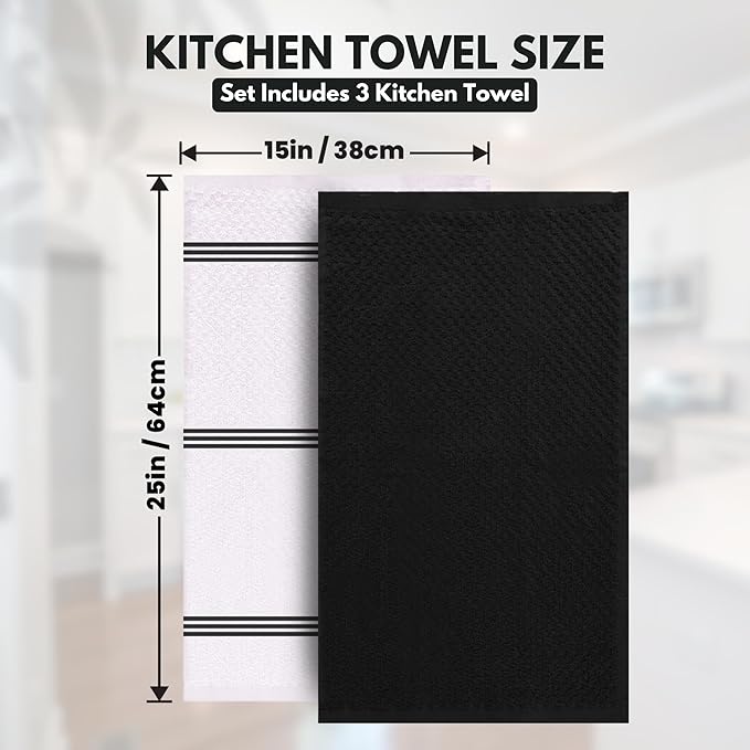 Infinitee Xclusives Kitchen Towels - 3 Pack - Cotton Dish Towel |15" x 25"| | 100% Cotton, Highly Absorbent Tea Towels - Lint Free, Soft, Durable & Quick Dry, Ideal for Drying Dishes & Kitchen Cleaning