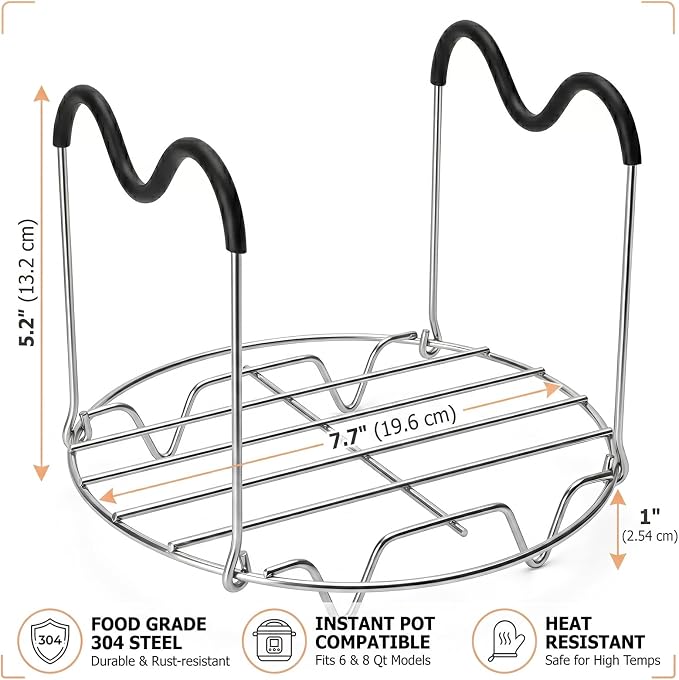 Instant Pot Trivet with Silicone Handle Steamer Rack for Roasting Serving | Heat-Resistant Handle, Multi-Use Design, Fits Instant Pot & Pressure Cookers