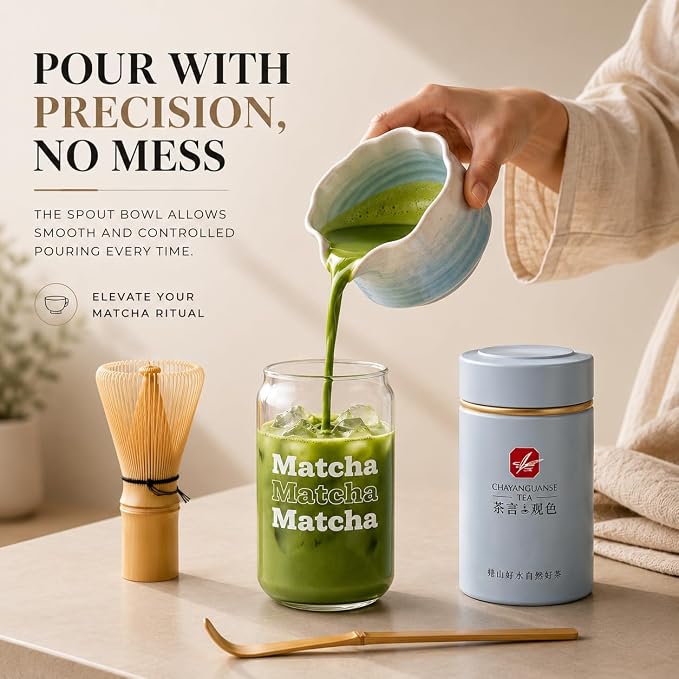 BARISTA EMPEROR® PREMIUM 8pcs MATCHA WHISK SET - Professional Matcha Kit Set with Matcha Bowl, Matcha Whisk, Matcha Glass, Glass Straw, Storage Container, Sifter, Scoop - Aesthetic Matcha Set Kit