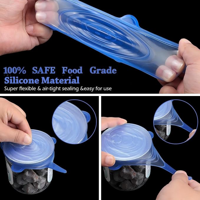 Patelai 16 Pack Silicone Jar Covers Same Size Silicone Jar Cap Stretch Lids Thicker Reusable Container Cover, Expandable Food Storage Covers Dishwasher and Freezer Safe 2.6-3.3 Inch(Blue)