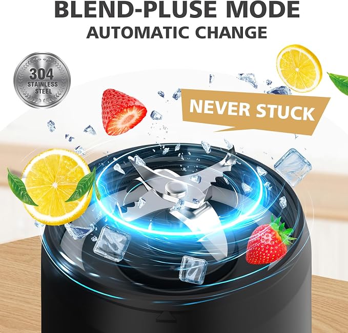 Portable Blender Personal Juicer for Shakes Smoothies with Travel Lid | 24 Oz Electric Protein Shaker Bottle, USB-C Rechargeable, Mini Small Cordless Blender Cup for Kitchen Travel Gym