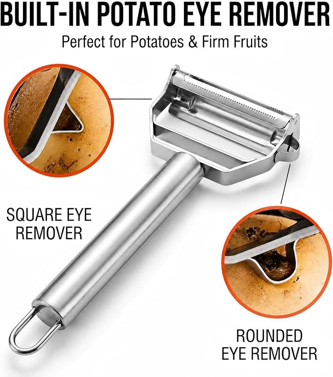 Julienne Peeler, Double-Sided Blade Multifunctional Vegetable Peeler | 3 in 1 Y Stainless Steel Vegetable Peeler for potato,cabbage,carrot,cucumber,fruit