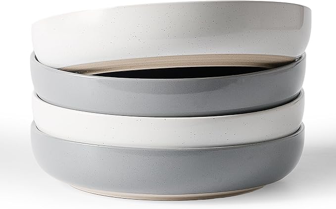 famiware Milkyway 33 oz Pasta Bowls Set of 4, White & Dark Gray | Scratch-Resistant Stoneware Salad Bowls, Stackable, Dishwasher & Microwave Safe, Lead-Fre