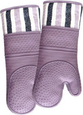 Heat Resistant 550 Degree Oven mitt, Silicone Oven Hot Mitts - 1 Pair, Extra Long Professional Baking Oven Gloves - Food Safe,Pot Holders Cooking,Grilling,Kitchen (Purple Mittens)