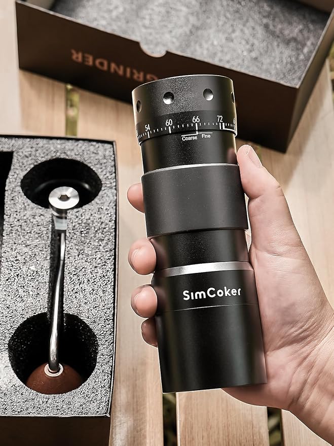 Manual Coffee Grinder with 16μm External Adjustment, Precision Espresso & Pour Over Grinder, CNC Stainless Steel Conical Burr, Drill-Compatible Aluminum Body, Portable Coffee Grinder, Black