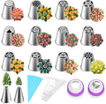 Suuker 27 Pieces Russian Piping Tips Set | 12 Icing Tips, 10 Pastry Baking Bags, 2 Leaf Piping Tips, 2 Couplers, 1 Silicone Bag