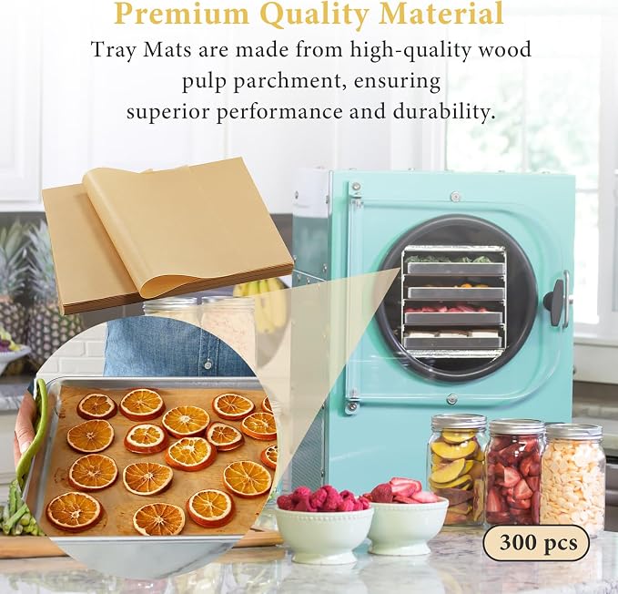 300 PCS Freeze Dryer Tray Mats for Harvest Right Dryer - Freeze Dryer Parchment Paper Set for Medium Trays - Non-Stick Baking Mats One-Off Parchment Paper Harvest Right Accessories (14.3" x 10.2")